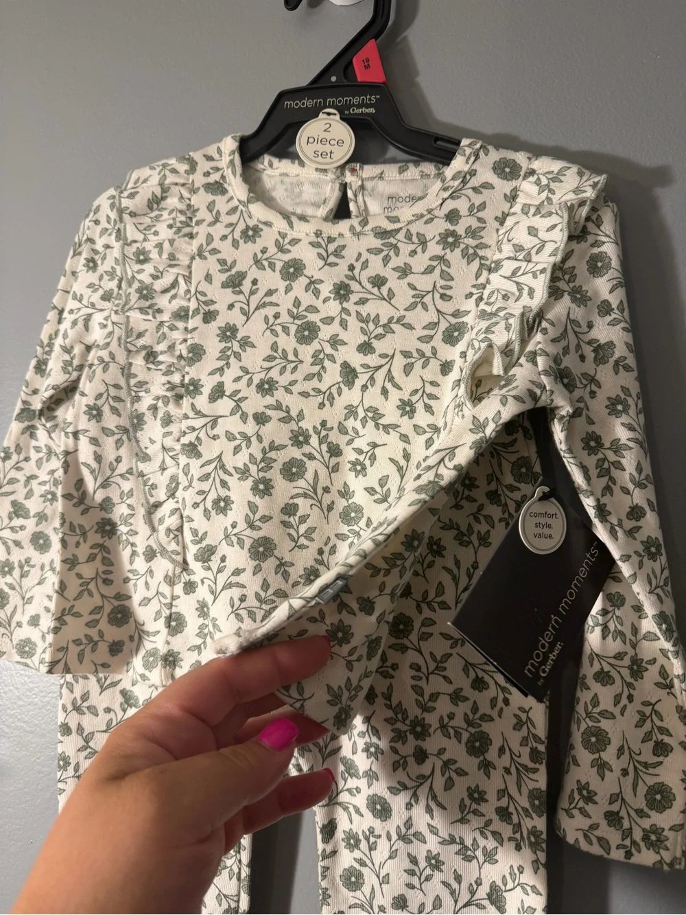 Modern Moments Girls' Cream and Sage Floral two piece Set